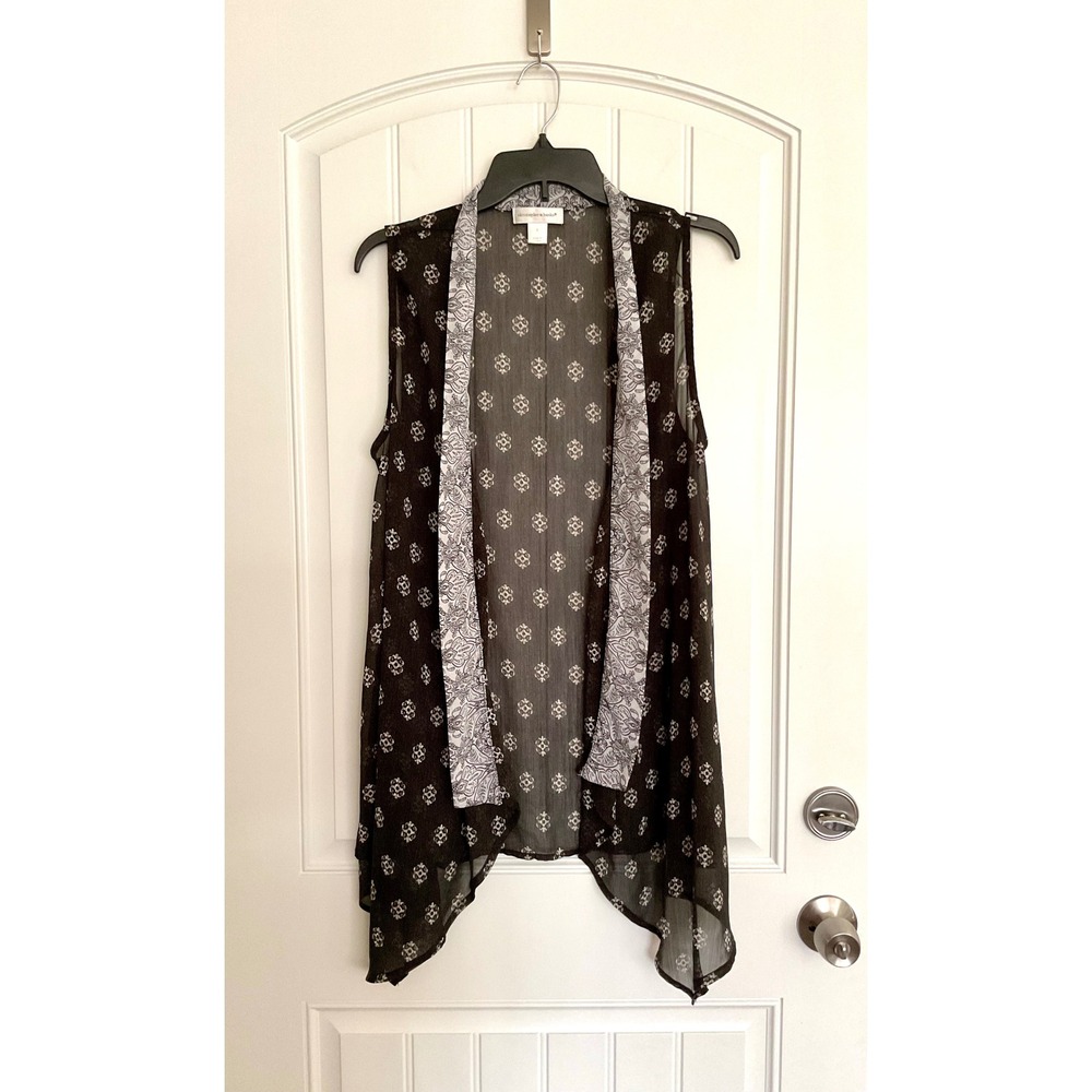 Christopher & Banks Women's Small Boho Chic Black &‎ Grey Sheer Kimono Vest